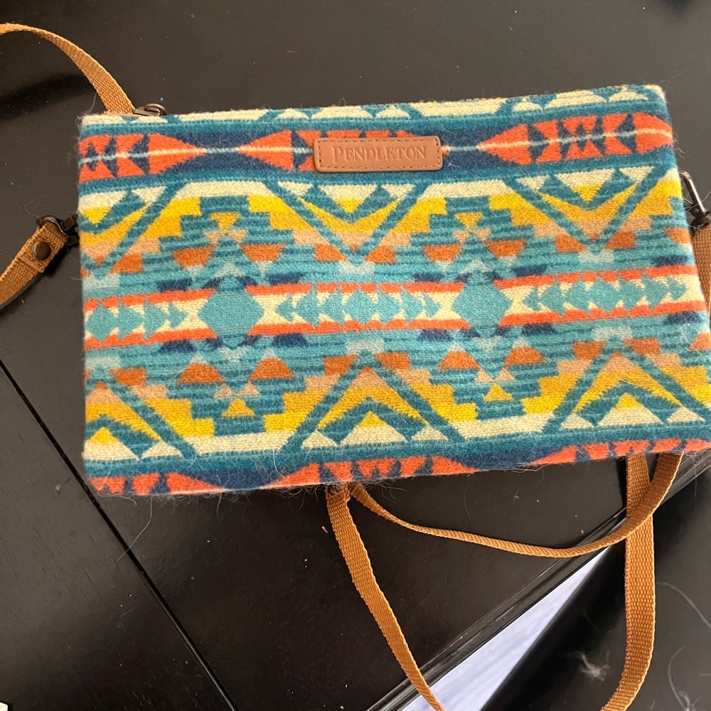 Pendleton Blue and Orange Crossbody Bag with Geometric Pattern
